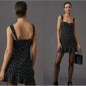 Anthropologie Black Floral Mini Corset Dress, XS (New with Tags)